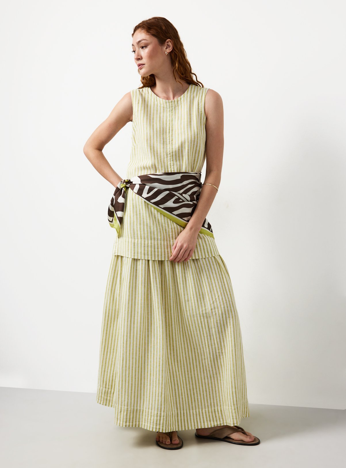 Green Stripe Print Linen Rich Shell Top 18 - Image 2 thumbnail